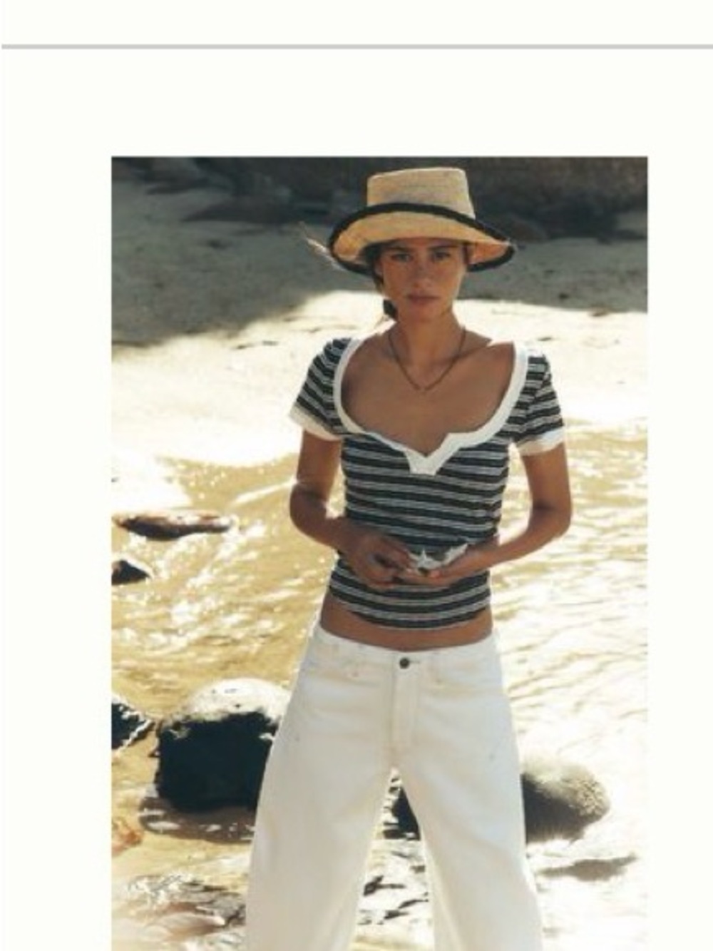 Pilcro Black & White Striped Short Sleeve Tee with Contrast Trim
